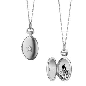 NWT Monica Rich Kosann silver locket with sapphire